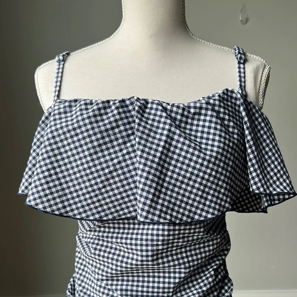 KONA  SOL SIZE L  Blue Navy and White Gingham Swimsuit - Picture 2 of 10